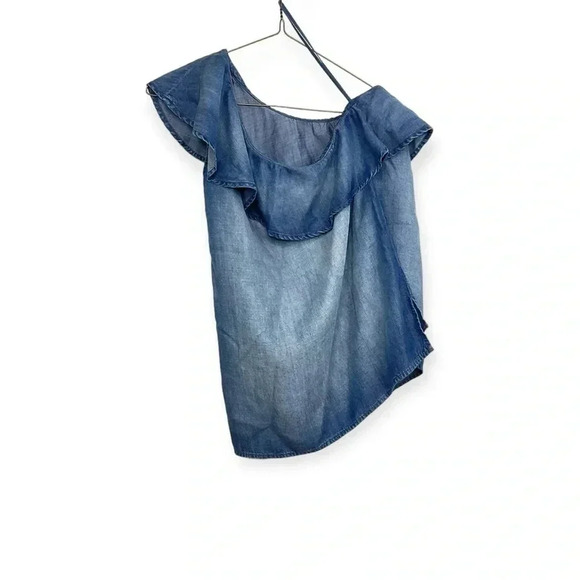 Anthropologie Blue Cloth & Stone One Shoulder Chambray Top XS - Picture 3 of 7